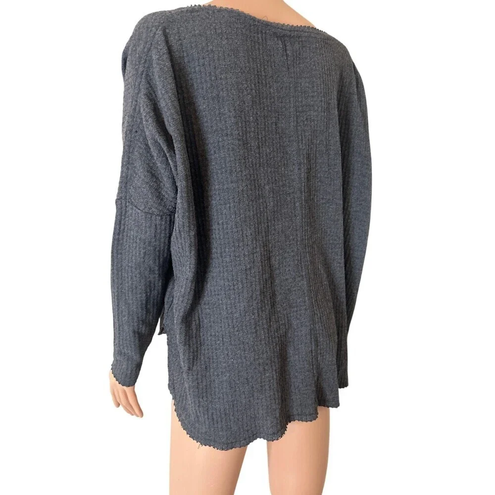 Out from Under Anthropologie waffle knit thermal top blouse SZ M Charcoal gray